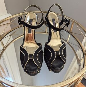 Nina NY Art Deco Vintage style velvet heels 37/7